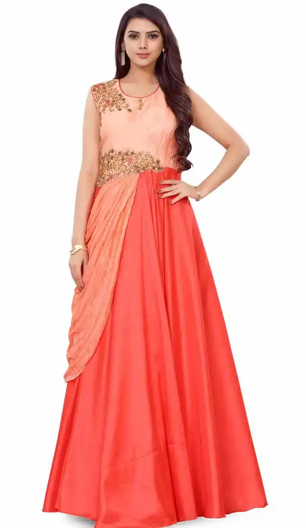 Reddish With Peach Color Net Designer Readymade Gown Suit - 475858472