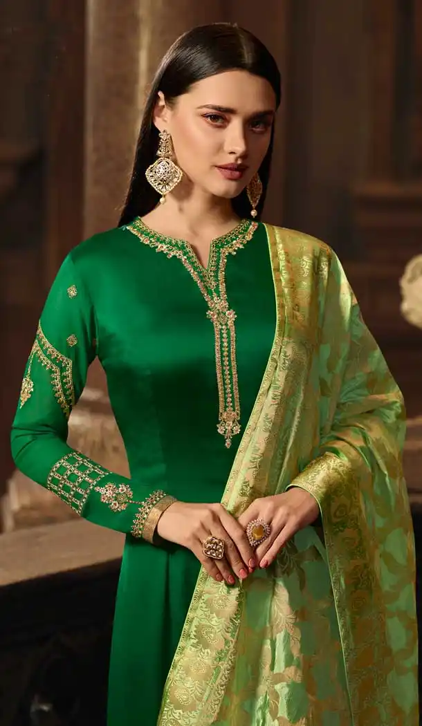 Green Color Satin Georgette Casual Wear Salwar Kameez - 476358517
