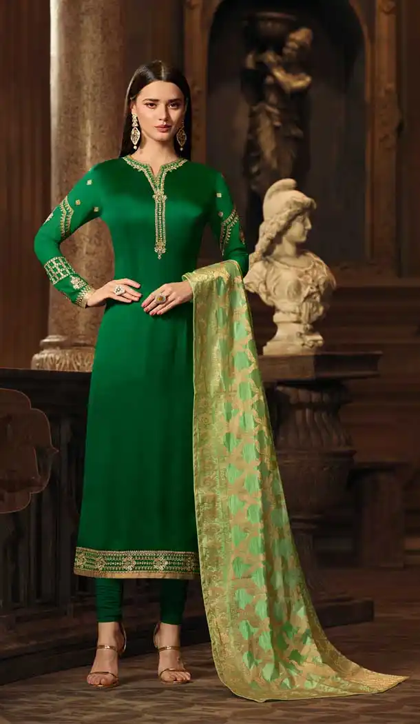 Green Color Satin Georgette Casual Wear Salwar Kameez - 476358517