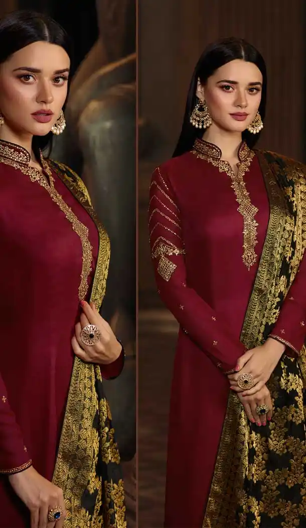 Maroon Color Satin Georgette Casual Wear Salwar Kameez - 476358519