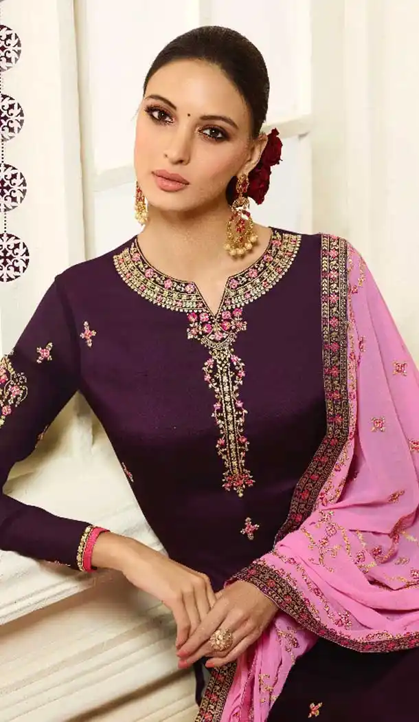 Violet Color Satin Georgette Evening Wear Salwar Kameez - 476458523