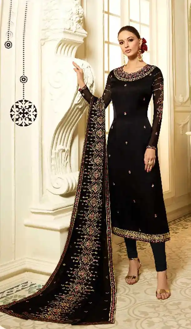 Black Color Satin Georgette Evening Wear Salwar Kameez - 476458525