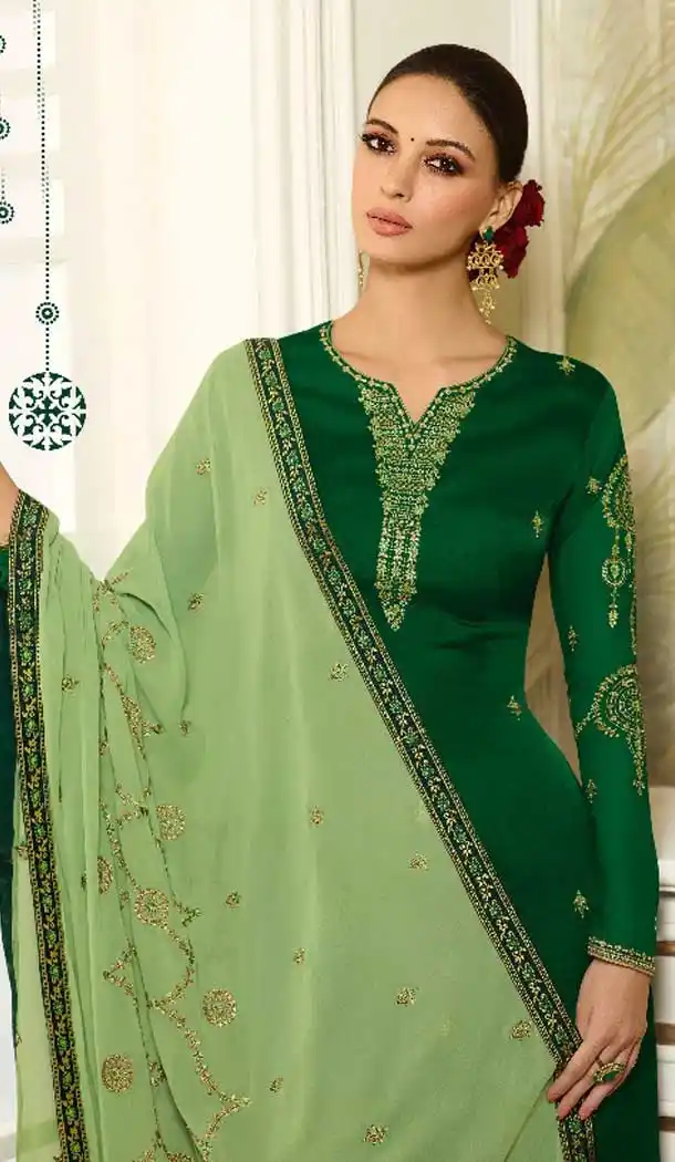 Forest Green Color Satin Georgette Evening Wear Salwar Kameez - 476458526