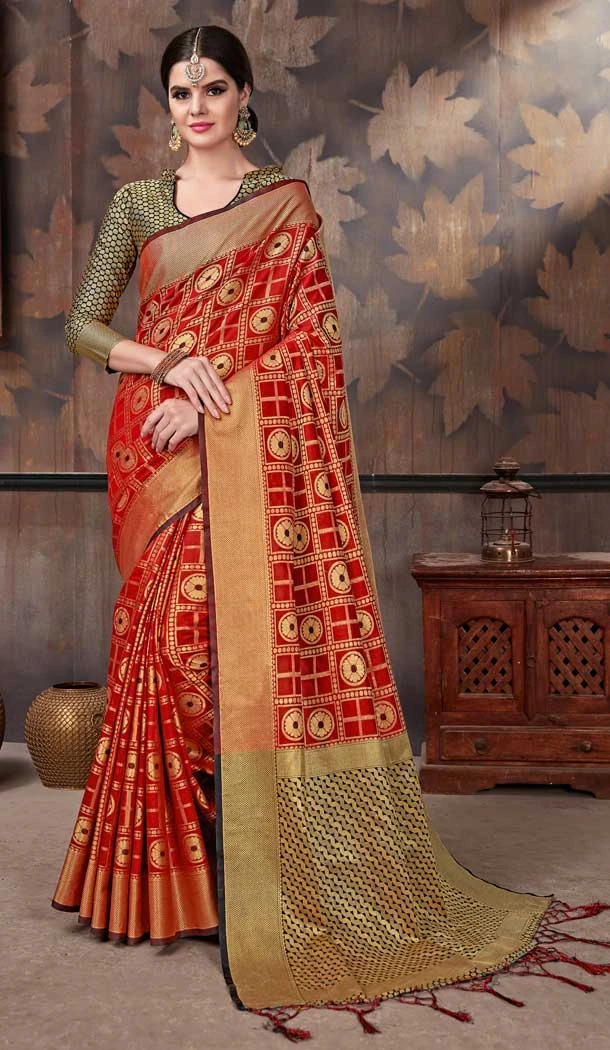 Red Color Crystal Silk Party Wear Fancy Saree Blouse - 446754709