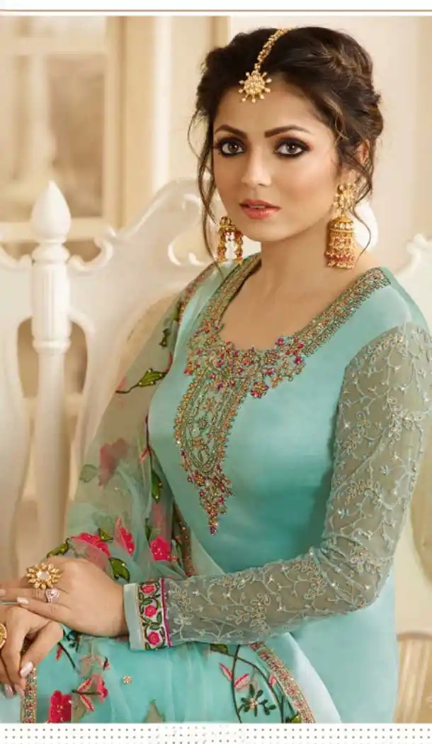 TV Actress Drashti Dhami Sky Color Salwar Kameez -472858184