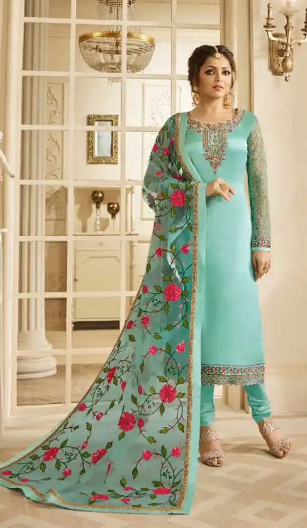 TV Actress Drashti Dhami Sky Color Salwar Kameez -472858184