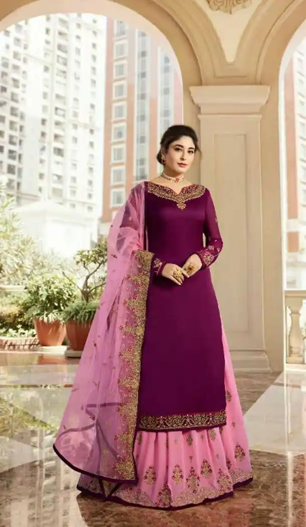 Violet Color Satin Georgette Party Wear Lehenga Suit