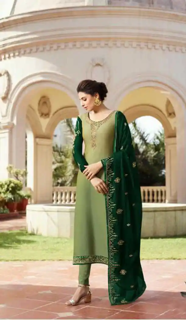 Light Green Color Satin Georgette Party Wear Lehenga Suit - 476958571