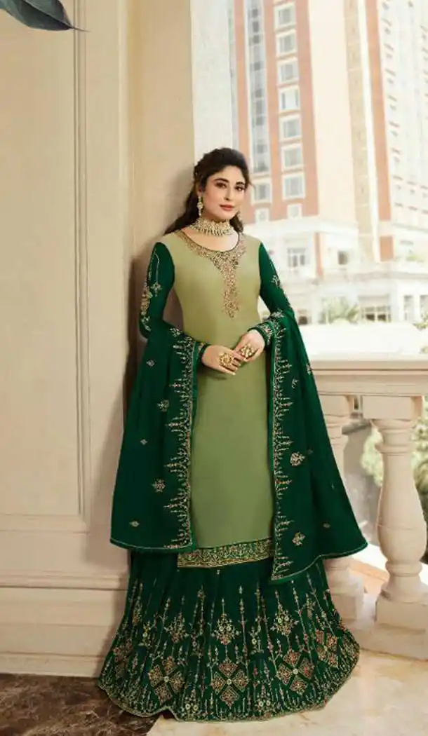 Light Green Color Satin Georgette Party Wear Lehenga Suit