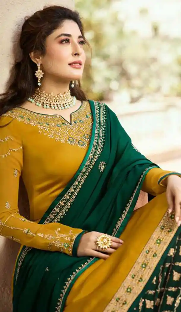 Musterd Color Satin Georgette Party Wear Lehenga Suit - 476958572
