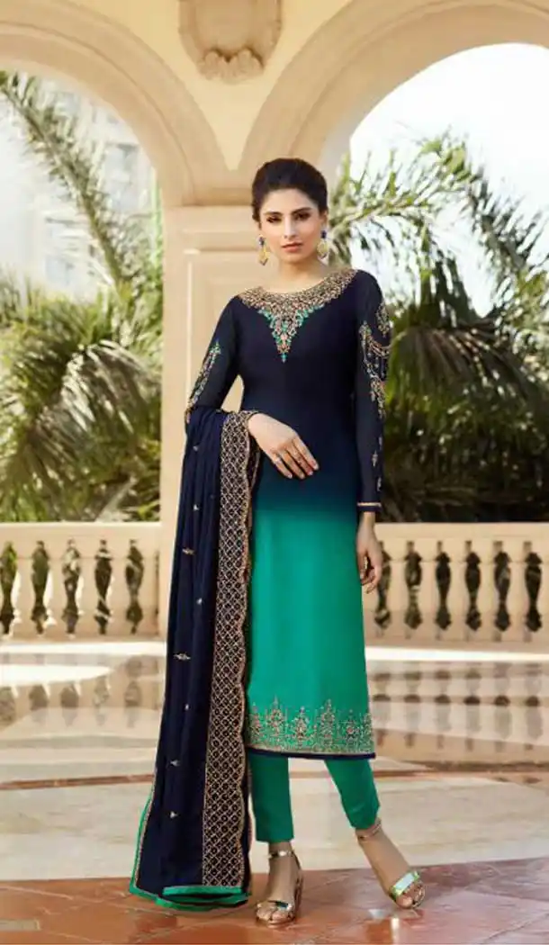 Navy Blue Color Satin Georgette Party Wear Lehenga Suit - 476958573