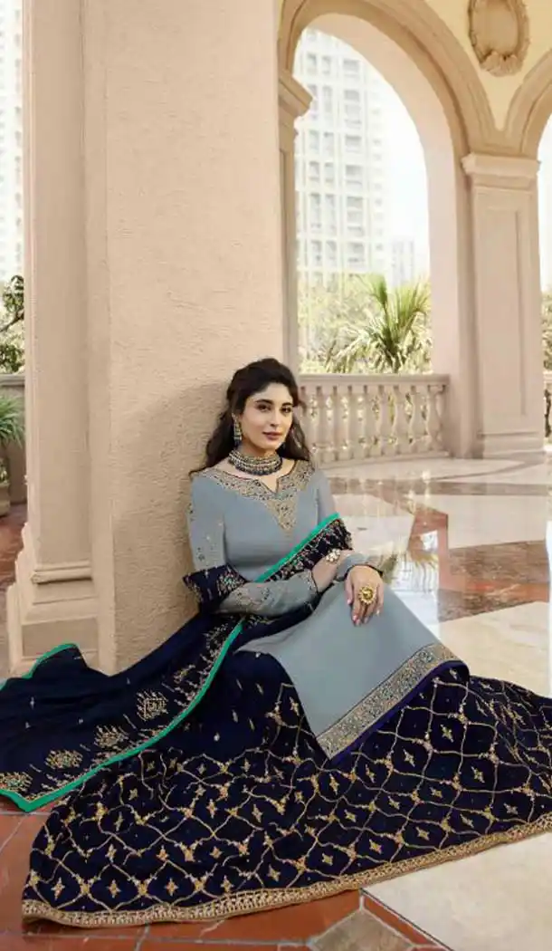 Grey Color Satin Georgette Party Wear Lehenga Suit - 476958574