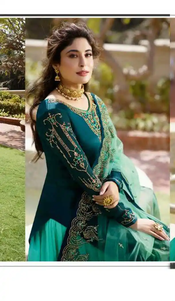 Sea Green Color Satin Georgette Party Wear Lehenga Suit - 476958575