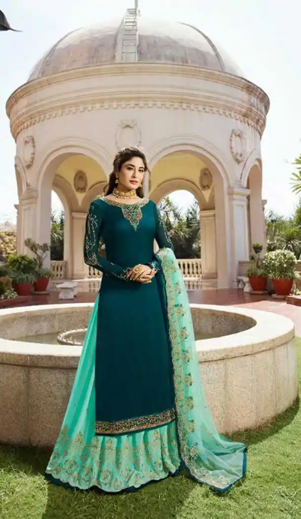 Sea Green Color Satin Georgette Party Wear Lehenga Suit - 476958575