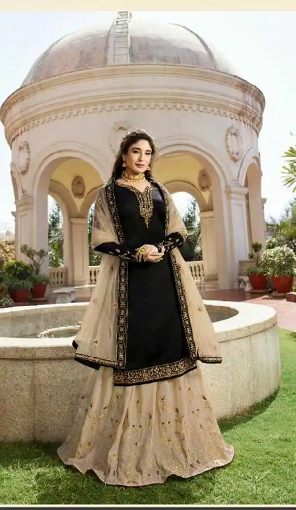 Black Color Satin Georgette Party Wear Lehenga Suit - 476958576