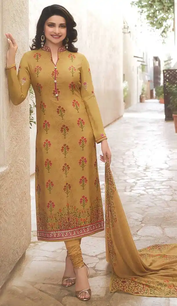 Yellow Color Royal Crape Casual Wear Salwar Kameez - 477358604
