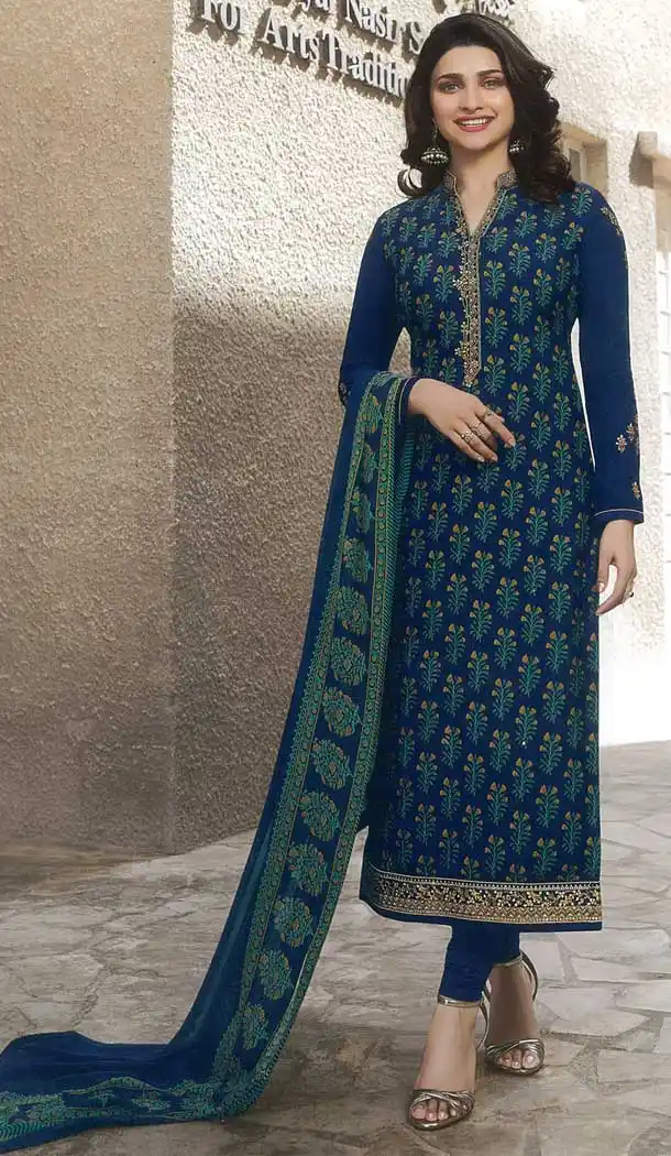 Navy Blue Color Royal Crape Casual Wear Salwar Kameez - 477358607