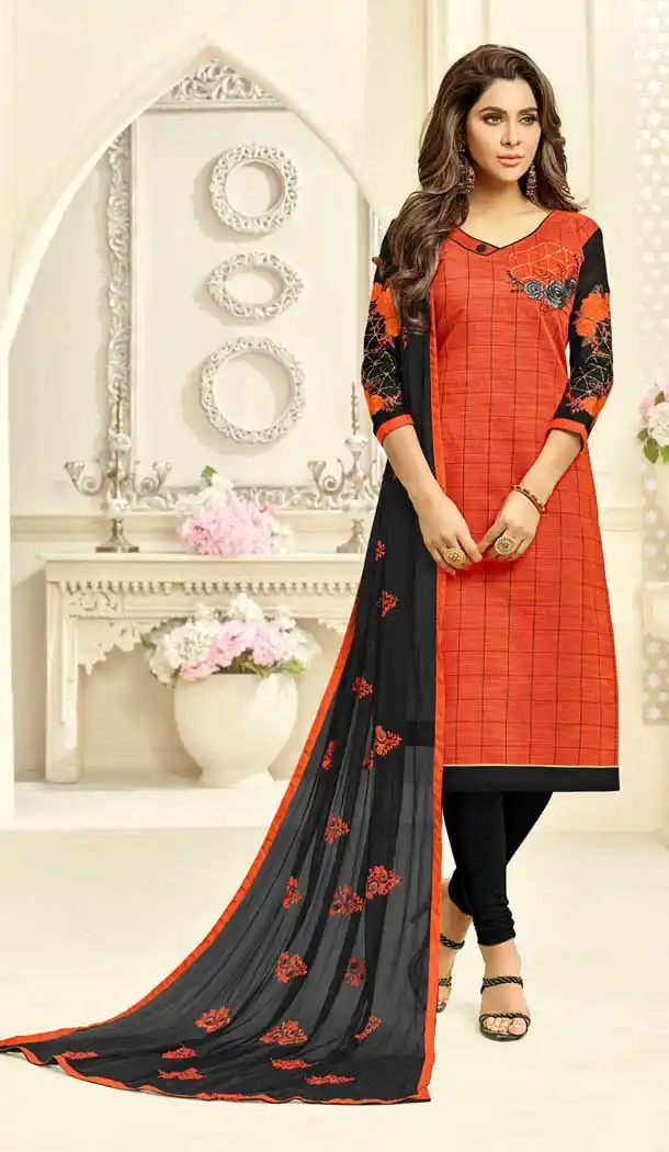 Dark Orange Color South Silk Casual Office Wear Salwar Kameez - 477558626