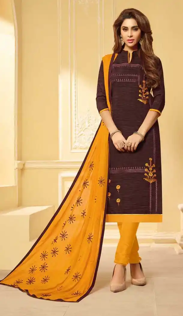 Dark Brown Color South Cotton Casual Office Wear Salwar Kameez - 477558634