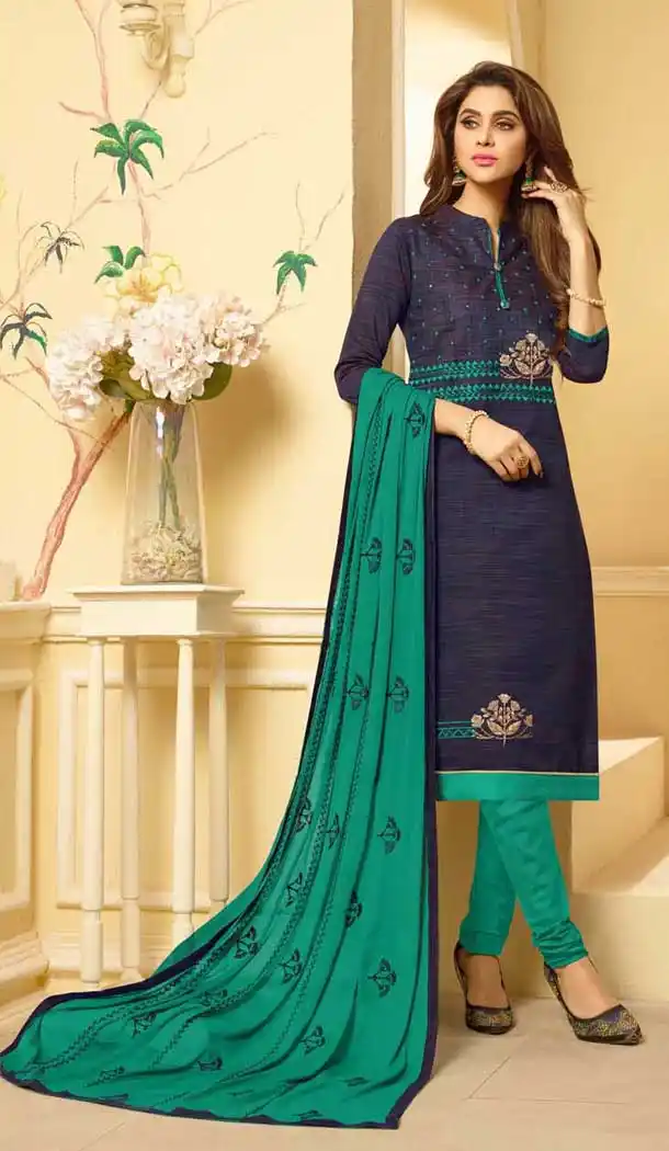 Navy Blue Color South Cotton Casual Office Wear Salwar Kameez - 477558635