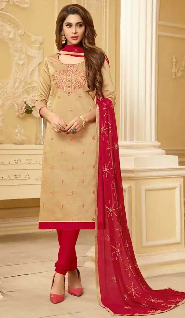 Beige Color South Cotton Casual Office Wear Salwar Kameez - 477558636