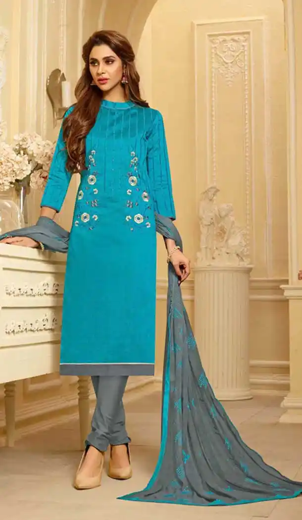 Sky Blue Color South Cotton Casual Office Wear Salwar Kameez - 477558639