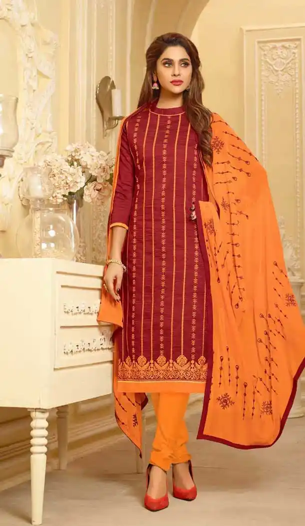 Red Color South Cotton Casual Office Wear Salwar Kameez - 477558641