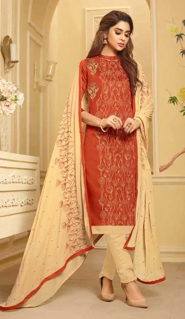 Rust Orange Color South Cotton Casual Office Wear Salwar Kameez - 477558643