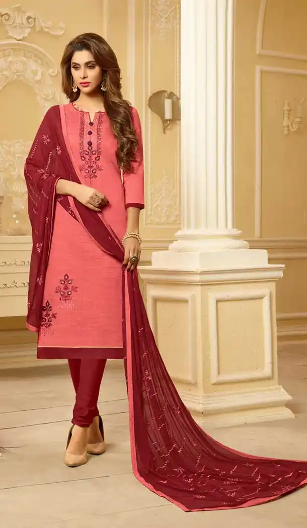Dusty Pink Color South Cotton Casual Office Wear Salwar Kameez - 477558644