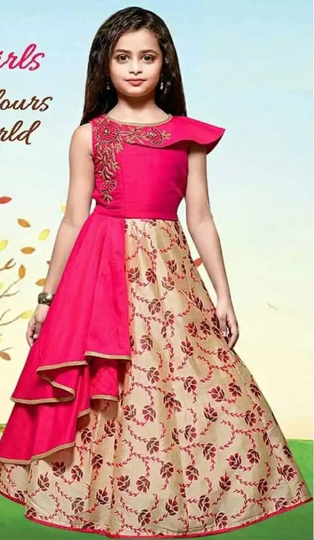 Hot Pink Color Sanatoon Designer Kids Girls Gown Dress - 4123554