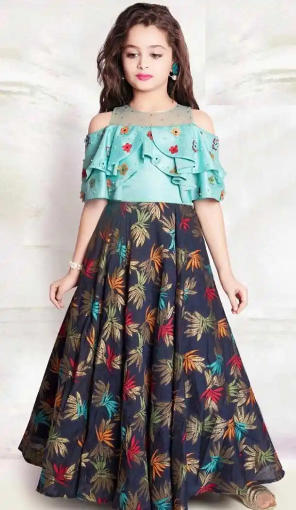 Baby Blue Color Sanatoon Designer Kids Girls Gown Dress - 4123559