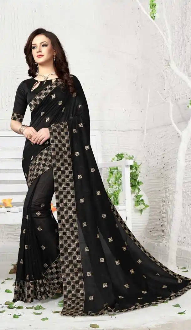 Black Color Vicitra Silk Party Wear Plus Size Sarees - 477858677
