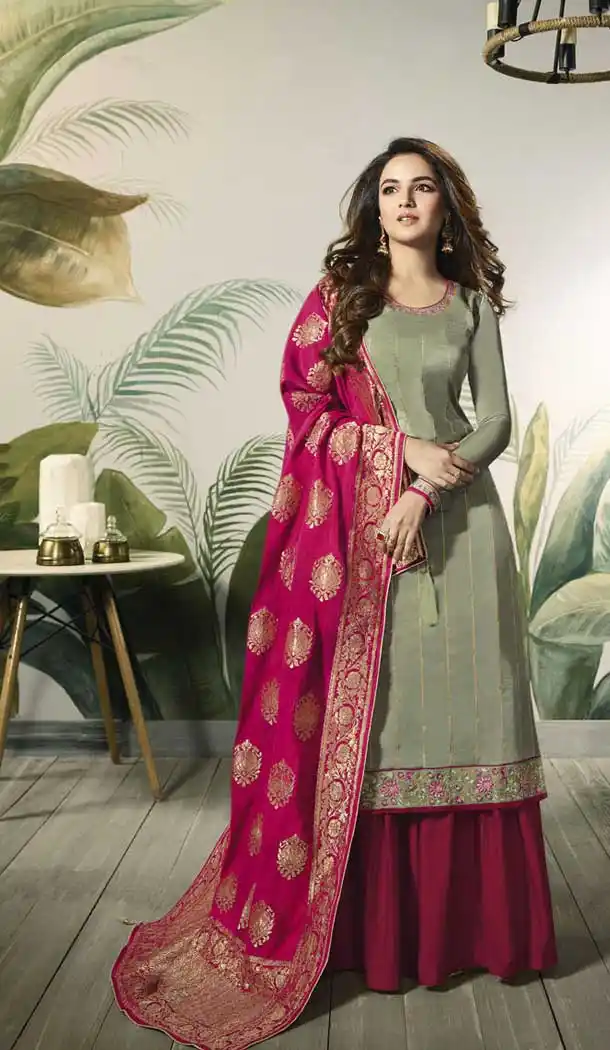 Pista Green Color Modal Satin Silk Party Wear Palazzo Suit - 479759029