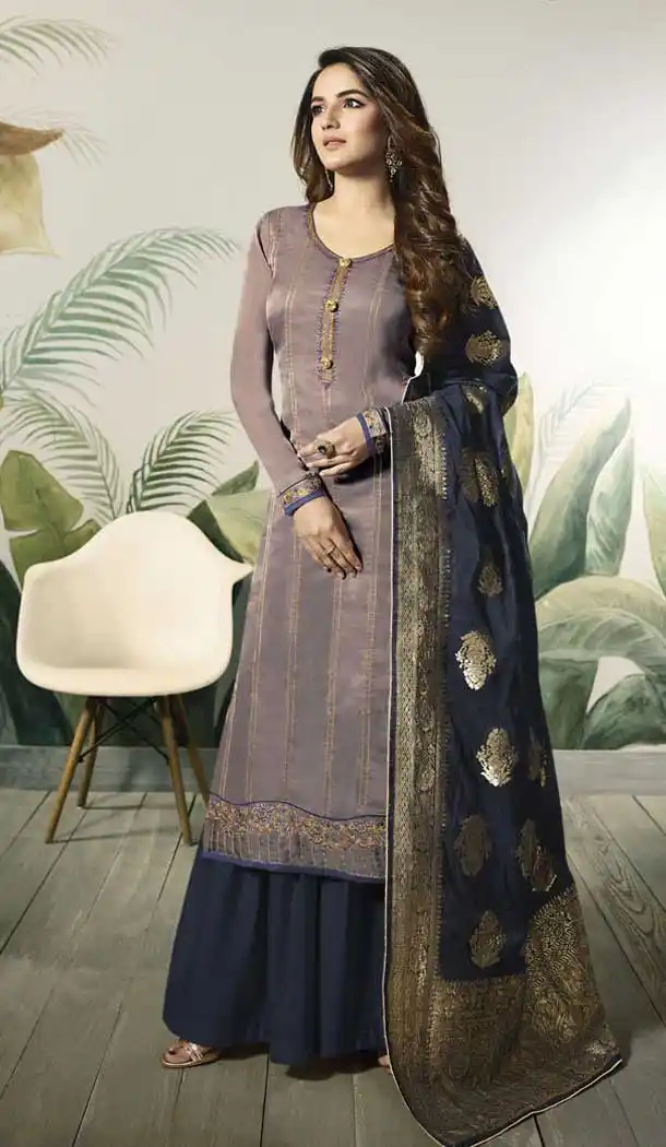 Dusty Purple Color Modal Satin Silk Party Wear Palazzo Suit - 479759030