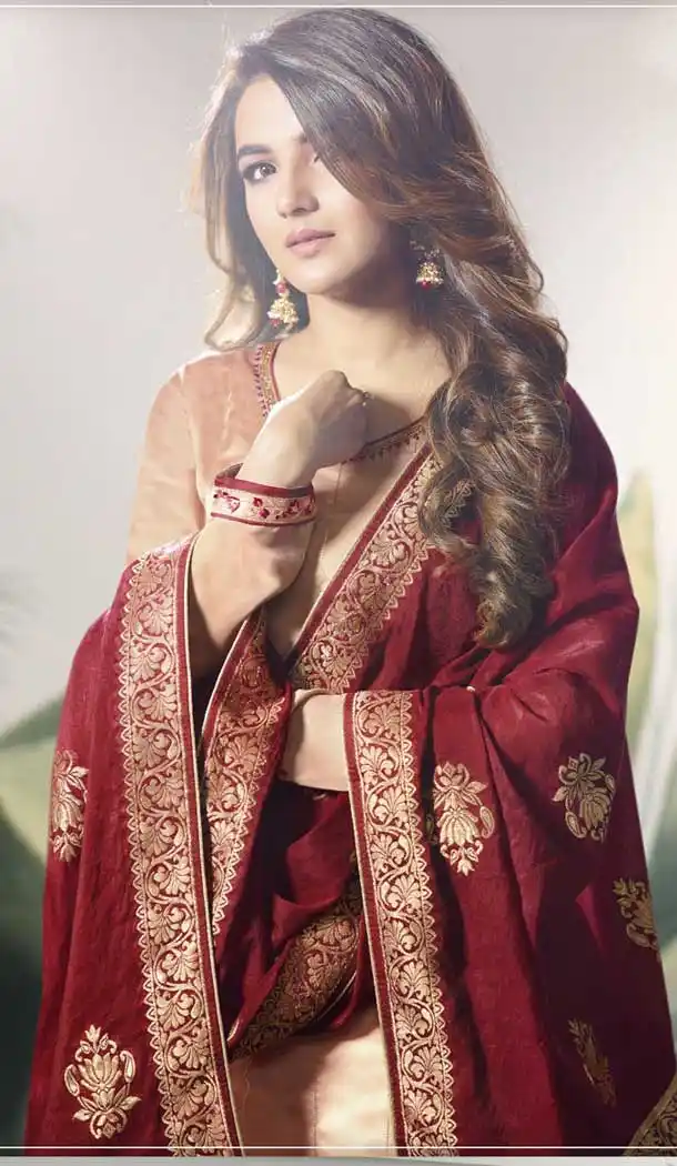 Light Peach Color Modal Satin Silk Party Wear Palazzo Suit - 479759031