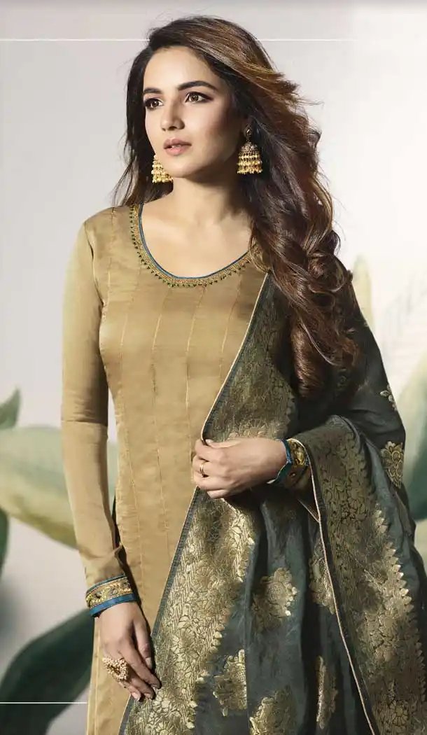 Beige Color Modal Satin Silk Party Wear Palazzo Suit - 479759032