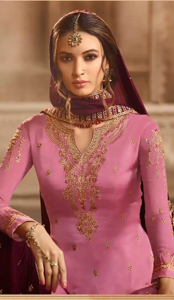 Pink Color Satin Georgette Pakistani Sharara Suit