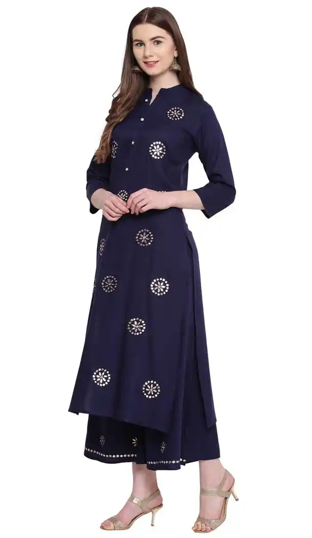 Navy Blue Color Rayon Designer Readymade Tunic Top - 480259070