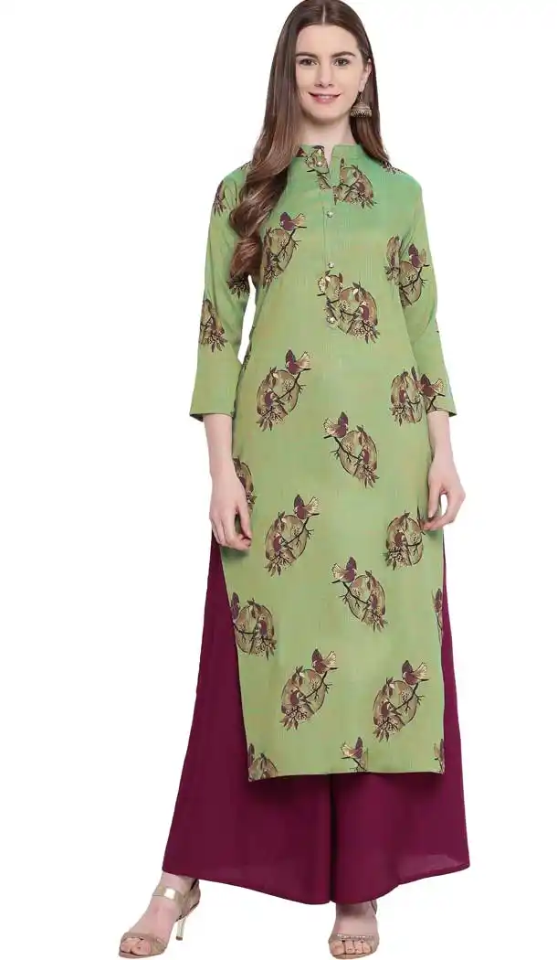 Forest Green Color Rayon Designer Readymade Tunic Top - 480259074