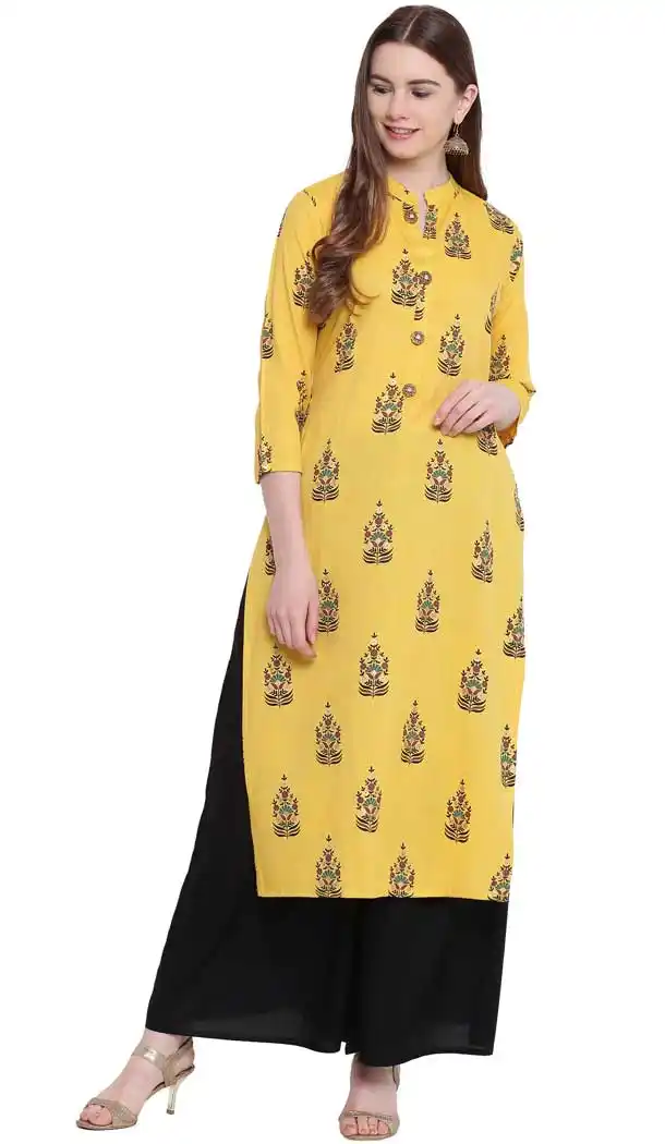 Yellow Color Rayon Designer Readymade Tunic Top - 480259079