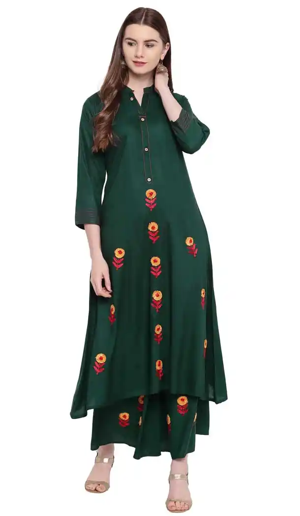 Dark Green Color Rayon Designer Readymade Tunic Top - 480259080
