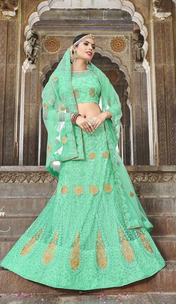 Spring Green Color Net Satin Party Wear Plus Size Chaniya Choli - 480359084