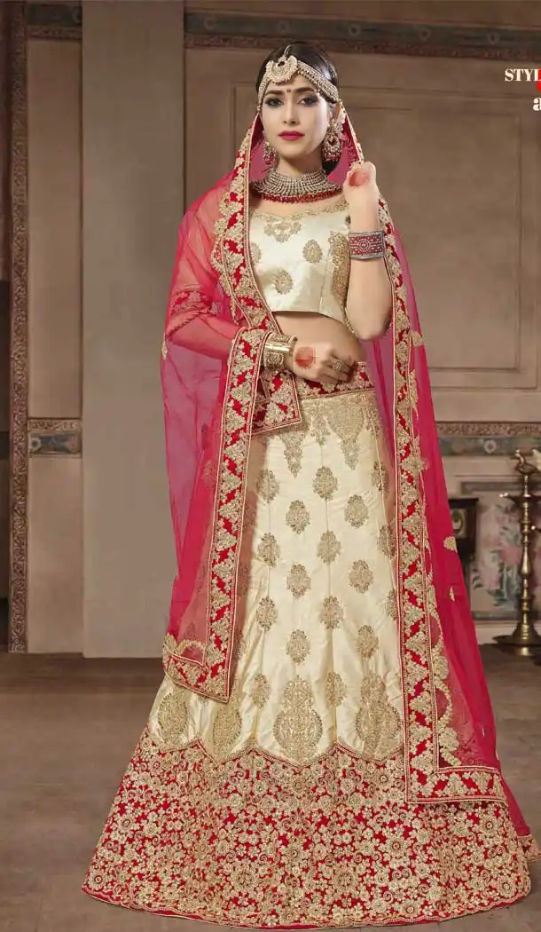 Beige Color Silk Satin Designer Plus Size Chaniya Choli - 480459087