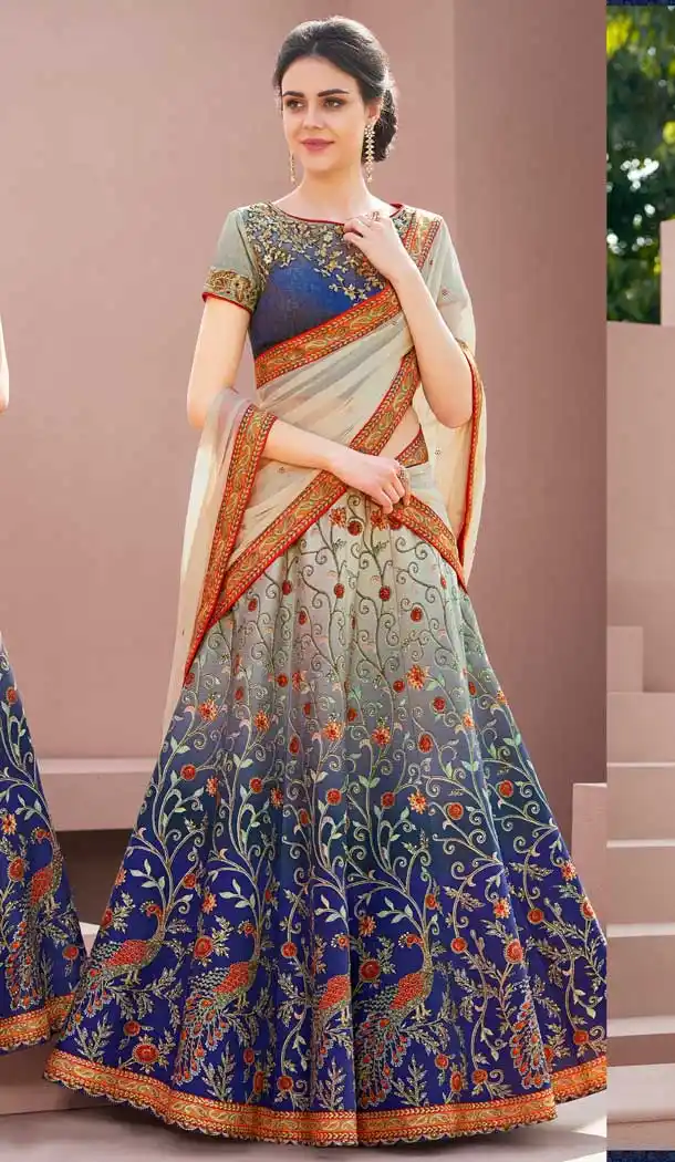 Blue Color Satin Silk Designer Lehenga Choli For Girl - 62542883