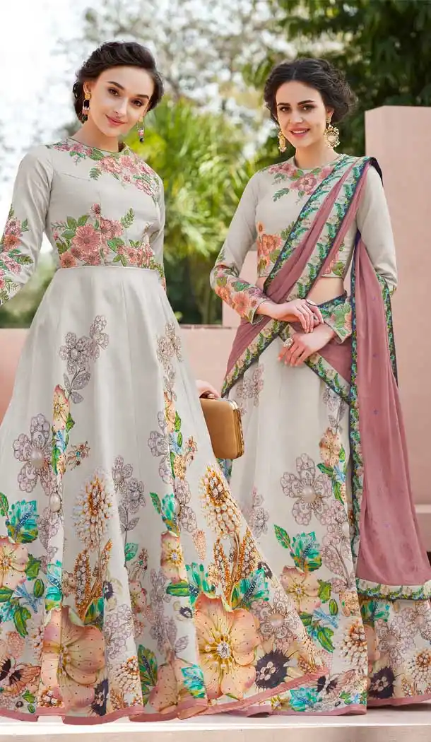 Grey Color Satin Silk Designer Lehenga Choli For Girl - 62542886