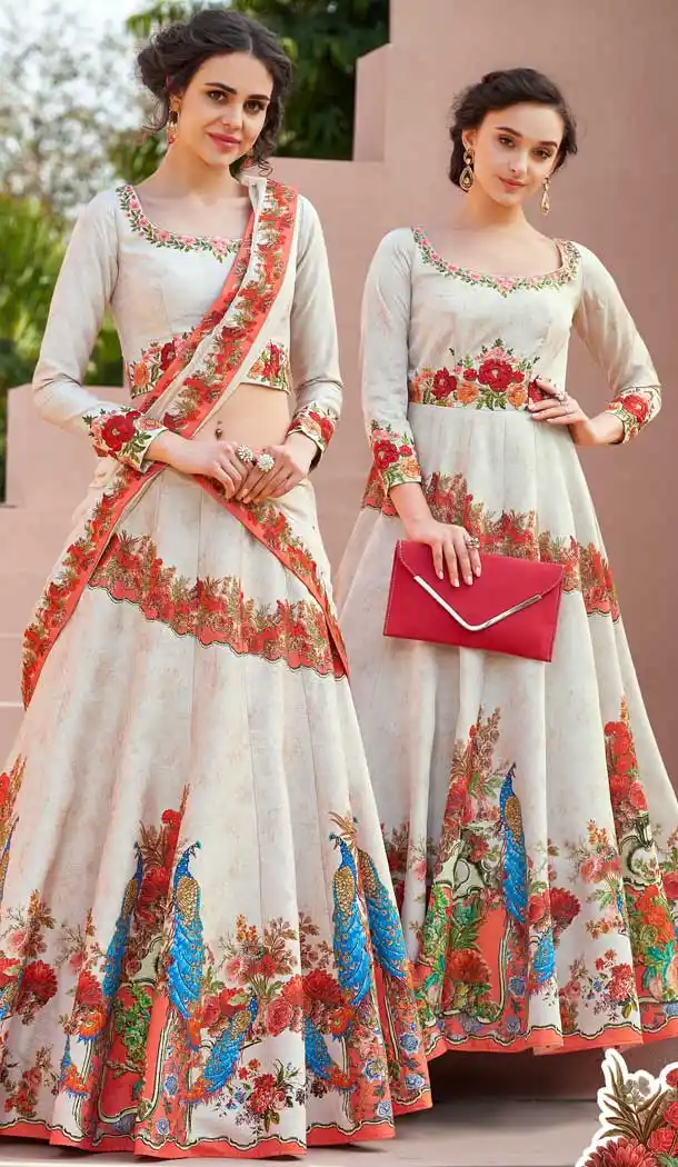 Off White Color Satin Silk Designer Lehenga Choli For Girl - 62542888