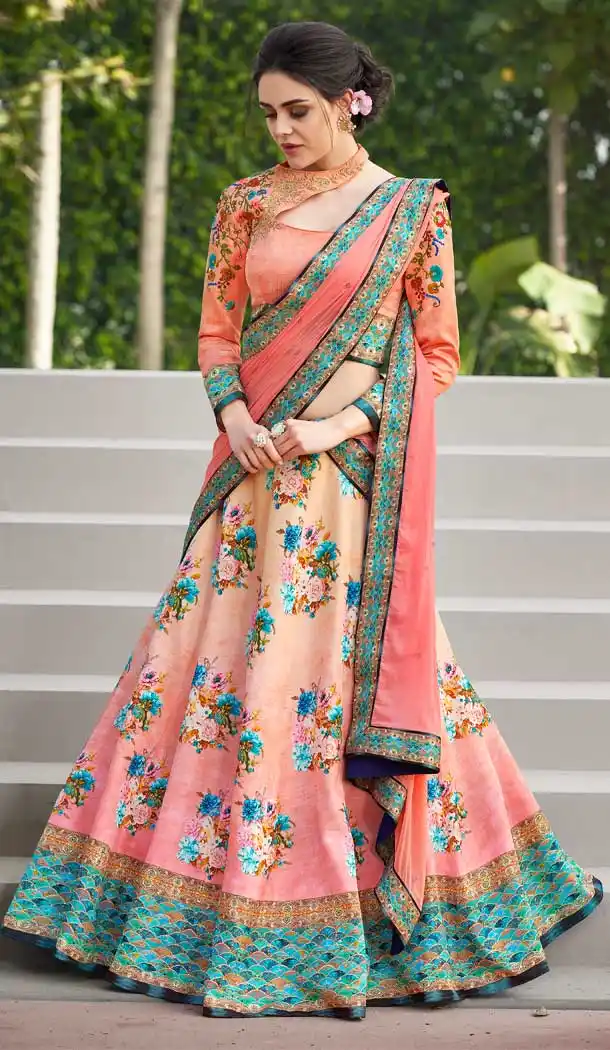 Dark Peach Color Satin Silk Designer Lehenga Choli For Girl - 62542889