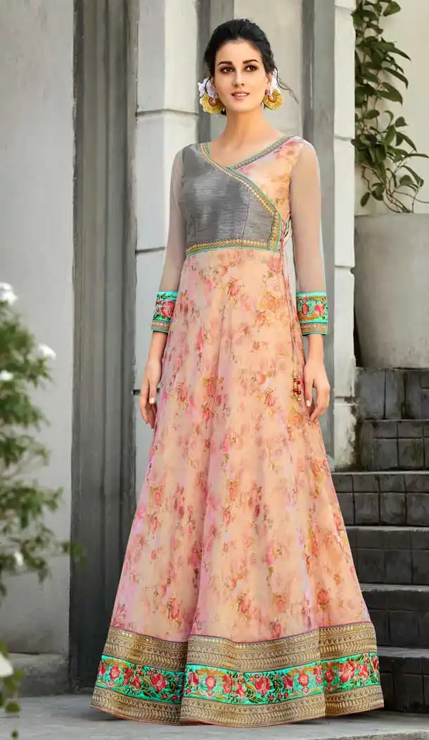 Peach Color Organza Designer Women Chaniya Choli