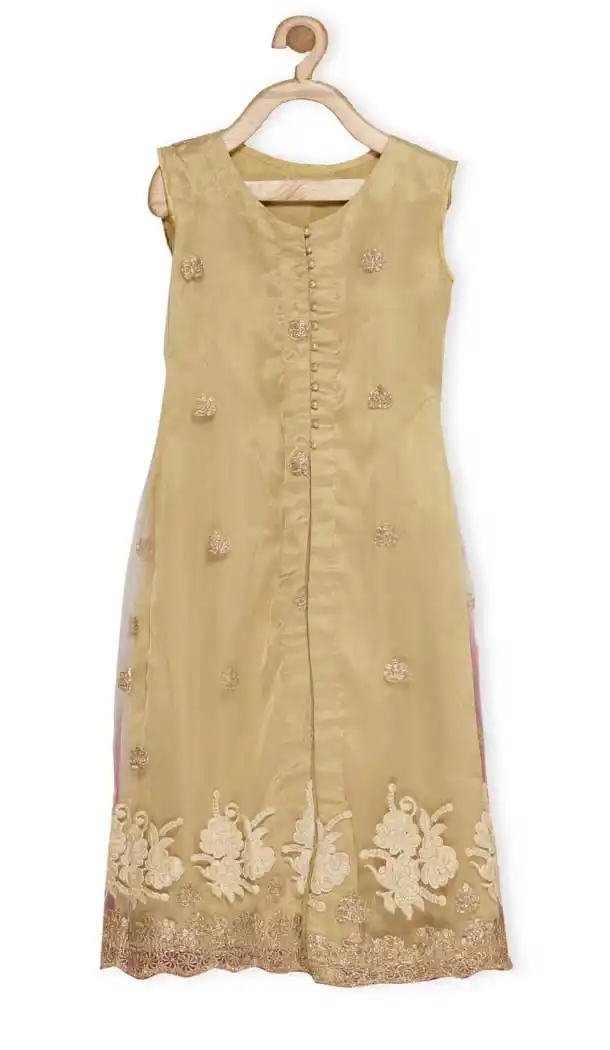 Beigish Gold Color Net Designer Girl Lehenga Choli - 482559332