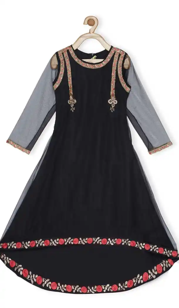 Black Color Net Designer Kids Girl Salwar Kameez - 482559335